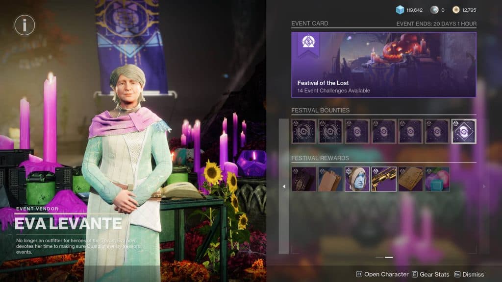 Eva Levante's available rewards in Destiny 2 Festival of the Lost.