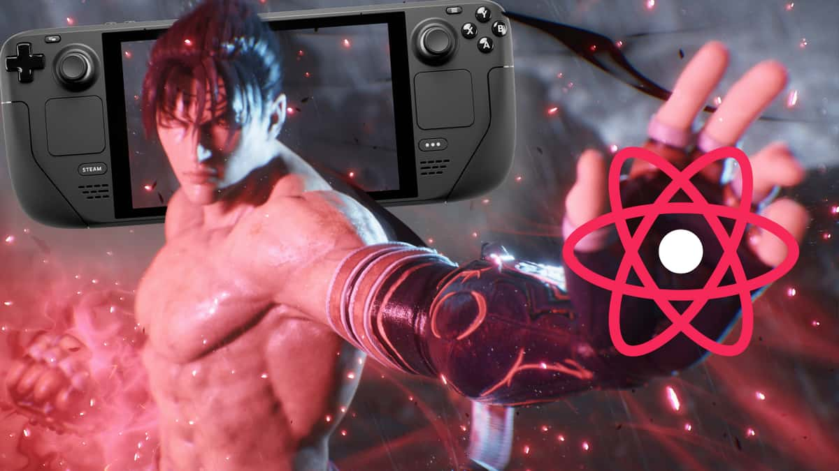 tekken 8 screenshot with steam deck and proton logo superimposed on it