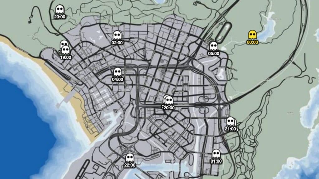 Screenshot of GTA Online map with 2024 Ghosts Exposed locations in Southern Los Santos.