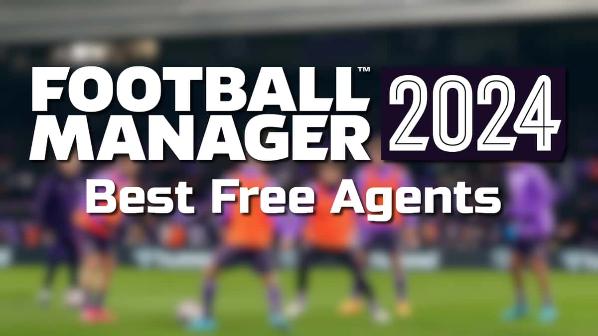 Football Manager 2024 key art blurred with best free agents thumbnail in foreground,