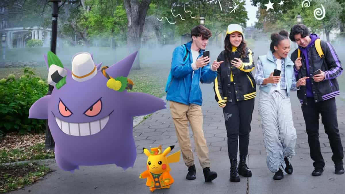 Pokemon Go Halloween 2023 with Gengar and Pikachu in costumes