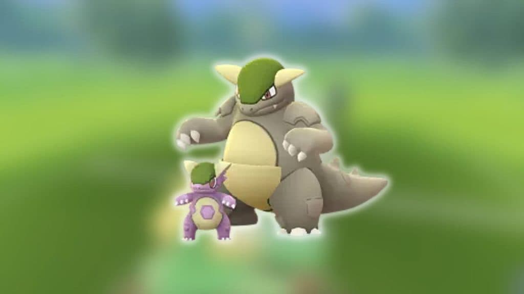 Shiny Mega Kangaskhan appears against a blurred background