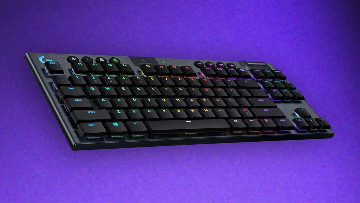 G915 TKL on a purple background