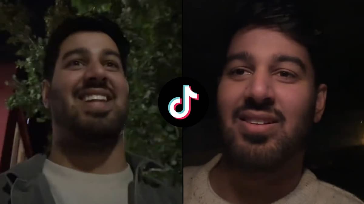 Screenshots of man talking to camera next to TikTok logo