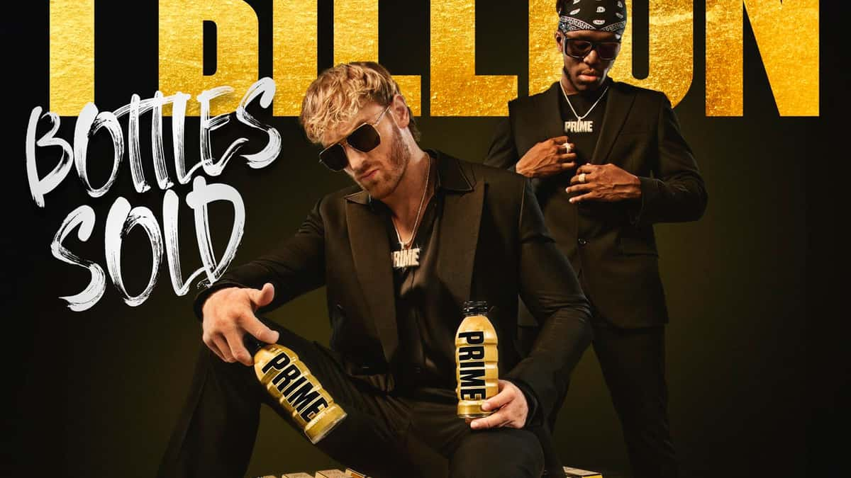 KSI and Logan Paul holding gold Prime bottle