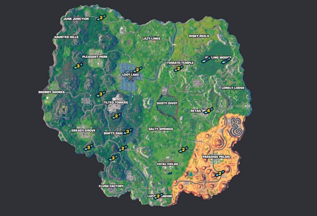 All driftboard locations in Fortnite OG