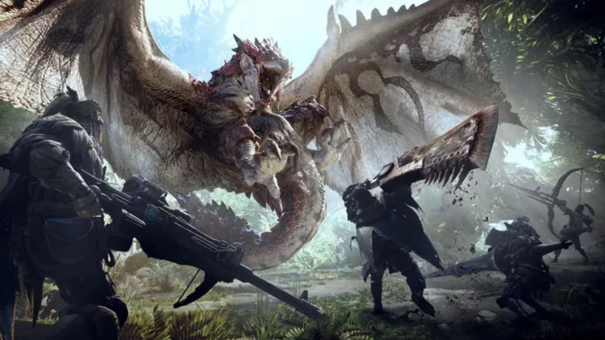 Hunters fighting Rathalos