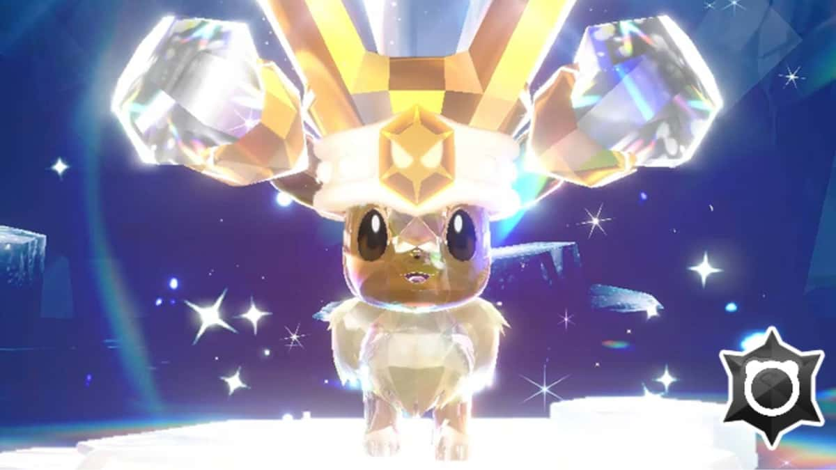 The Pokemon Eevee appears in a Tera Raid