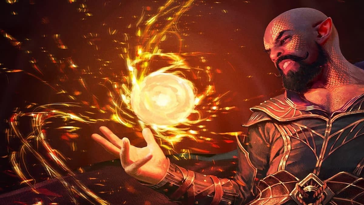 A sorcerer using fire magic in Baldur's Gate 3