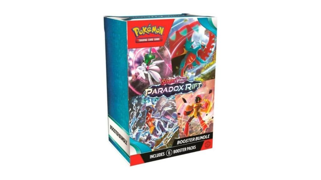 A product shot shows the Pokemon TCG Paradox Rift Booster Bundle