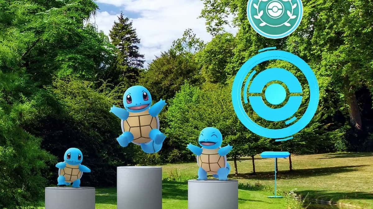 Squirtle hanging around a PokeStop near Pokemon Go