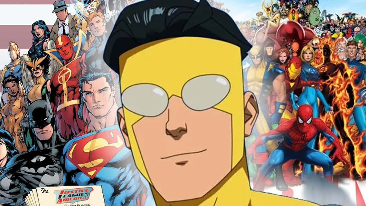 Invincible and stills from Marvel and DC comics