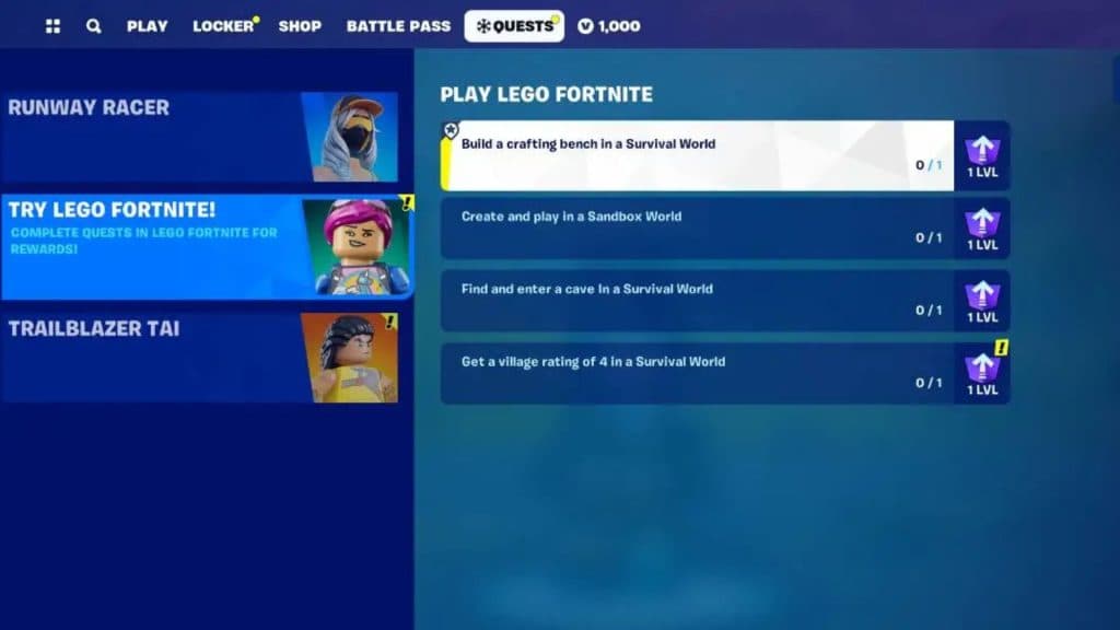 LEGO Fortnite quests and rewards