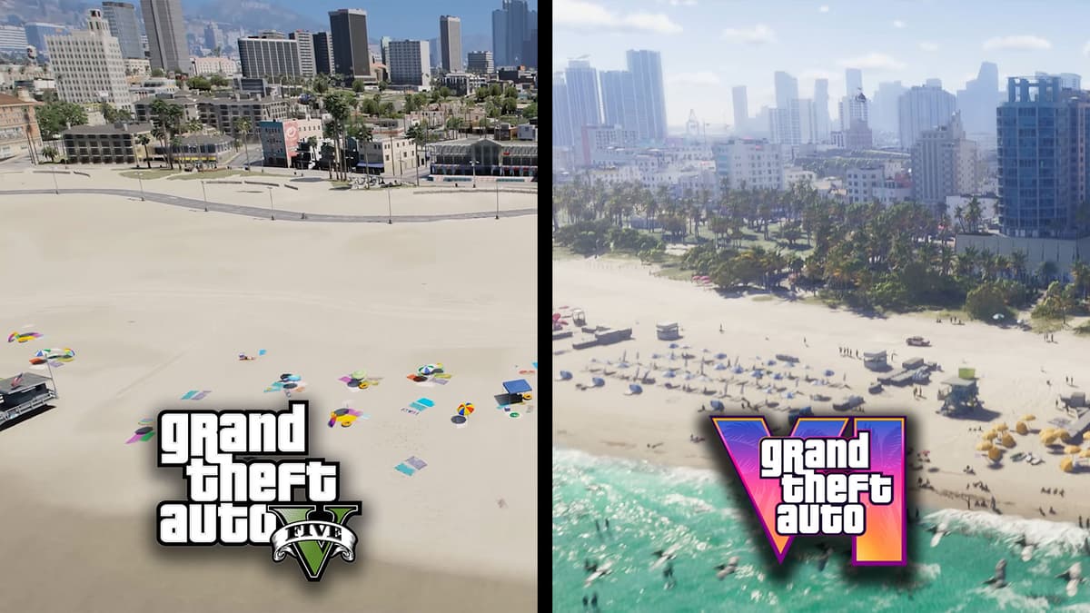 side by side beach of GTA 5 trailer recreated in GTA 6