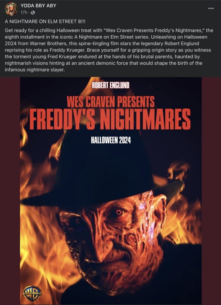 The fake poster for Freddy's Nightmares