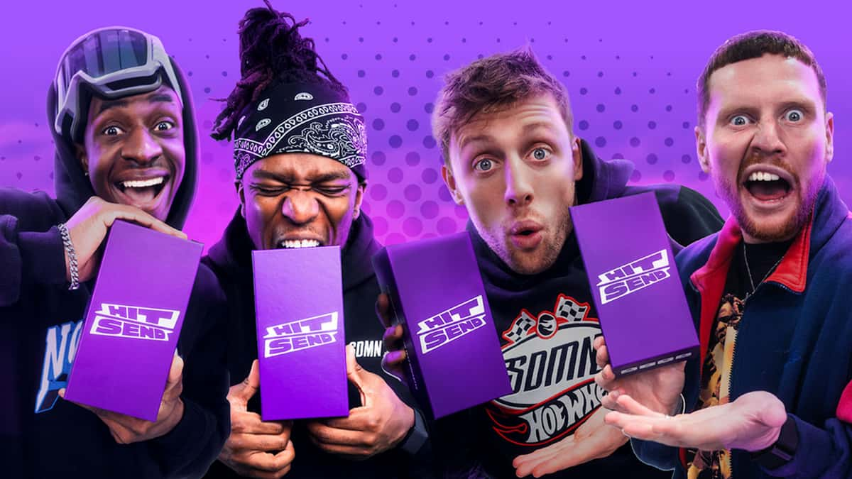 Sidemen members KSI, TBJZL, W2S and Behzinga holding new 'Hit Send' game