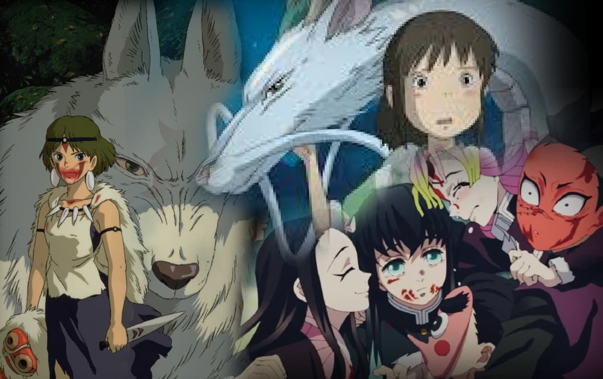 Stills from Demon Slayer, Princess Mononoke and Spirited Away