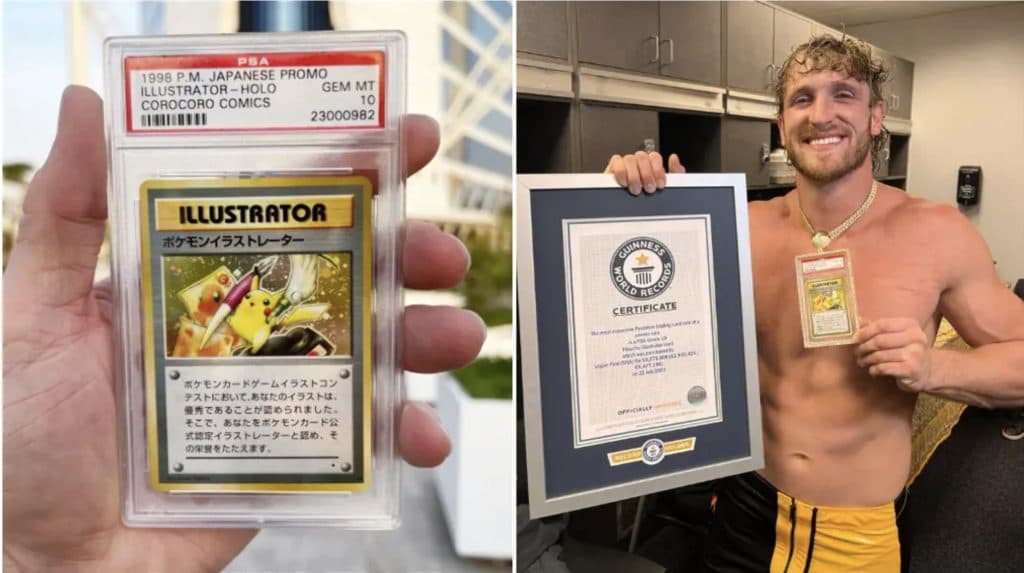 Logan Paul holding his 6 million dollar Illustrator Pikachu card