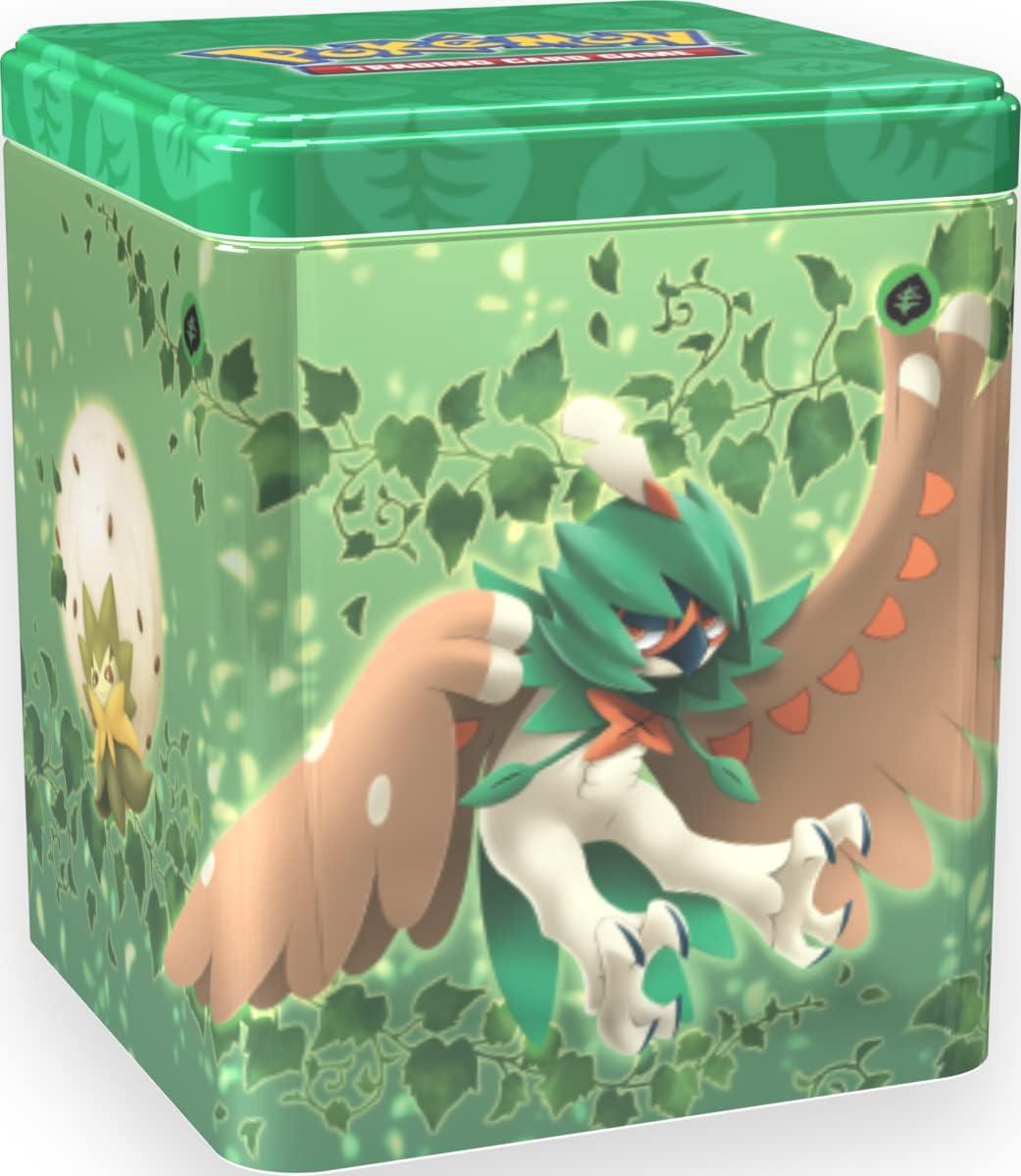 Stacking Pokemon TCG tin showing Decidueye