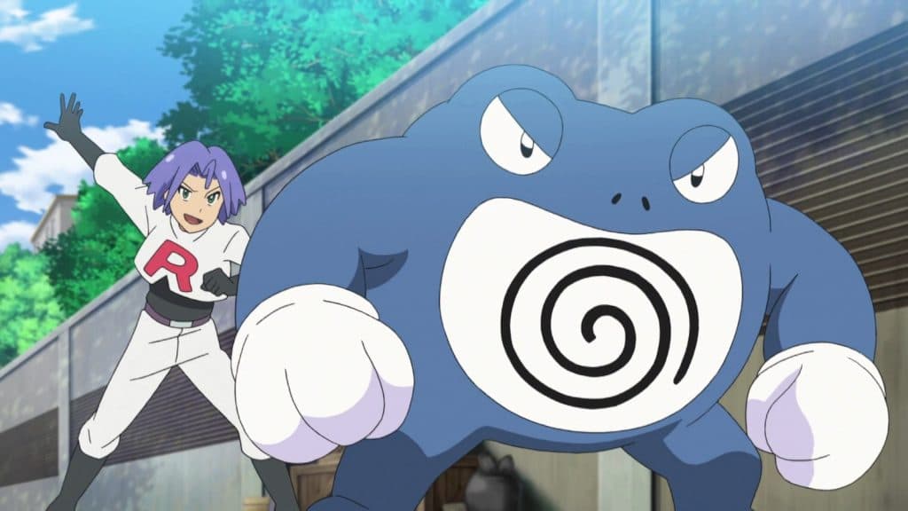 James commanding a Poliwrath in the Pokemon Journeys anime.