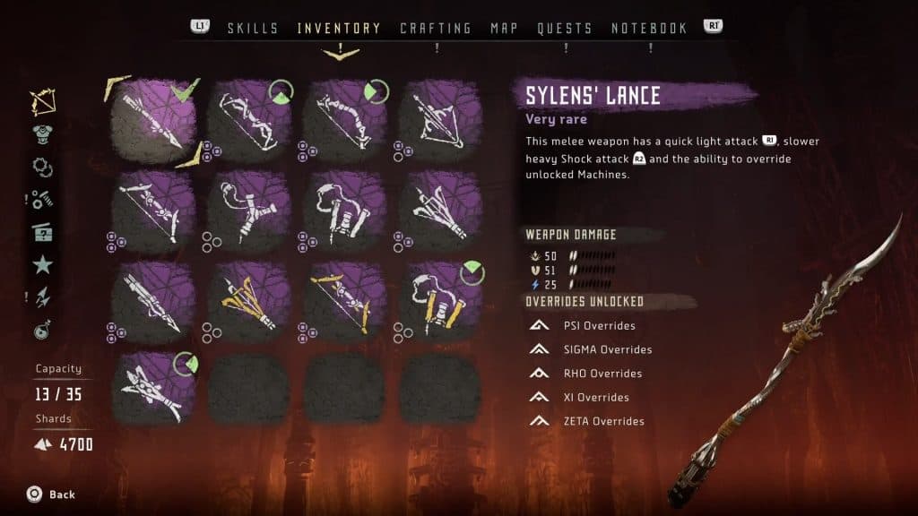 Horizon Zero Dawn weapons sylens lance