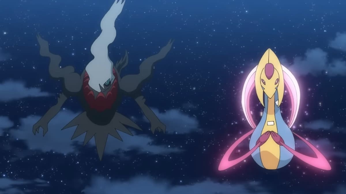 Darkrai and Cressalia flying in Pokemon