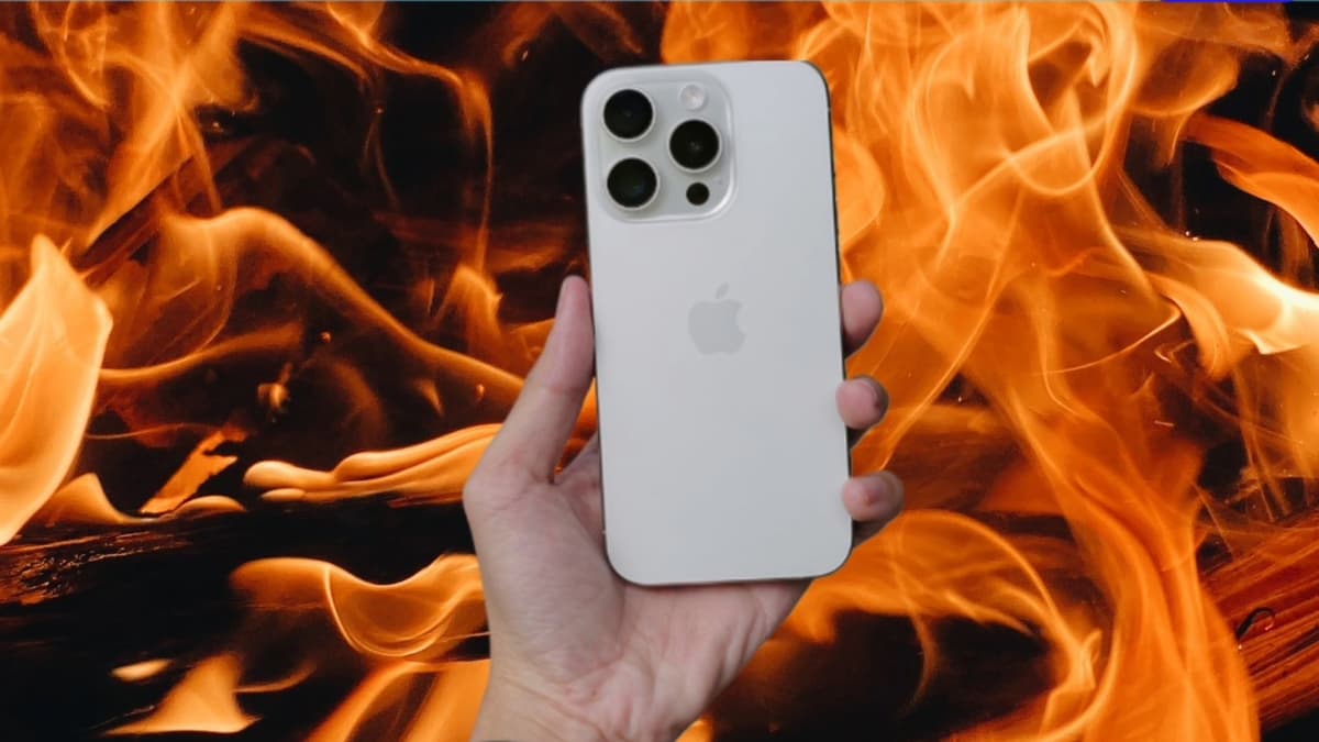 iPhone against a fiery background