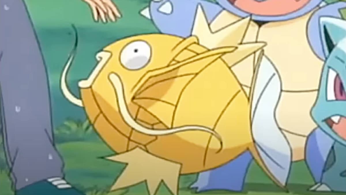 A shiny Magikarp flops on the ground