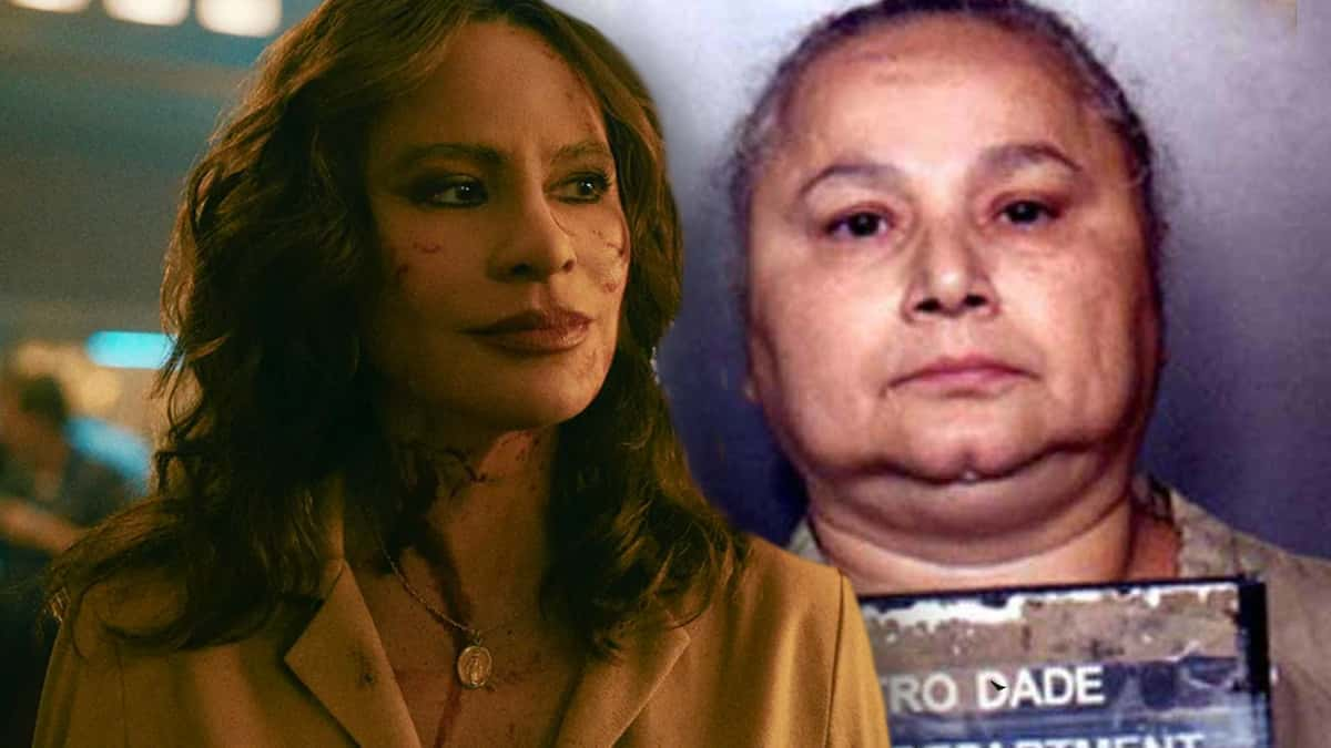 Sofia Vergara as Griselda and mugshot of Griselda Blanco