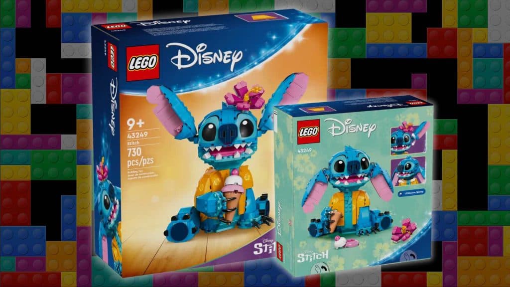 LEGO Disney Stitch on a LEGO background