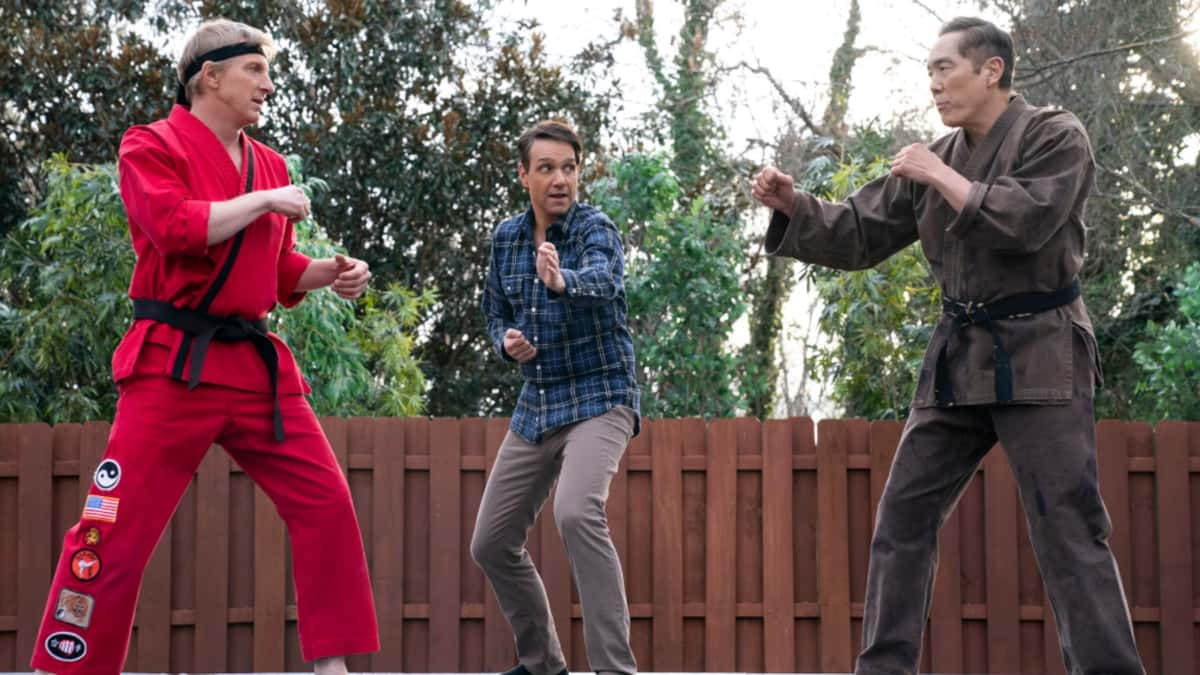 Ralph Macchio, William Zabka, and Yuji Okumoto in Cobra Kai series.