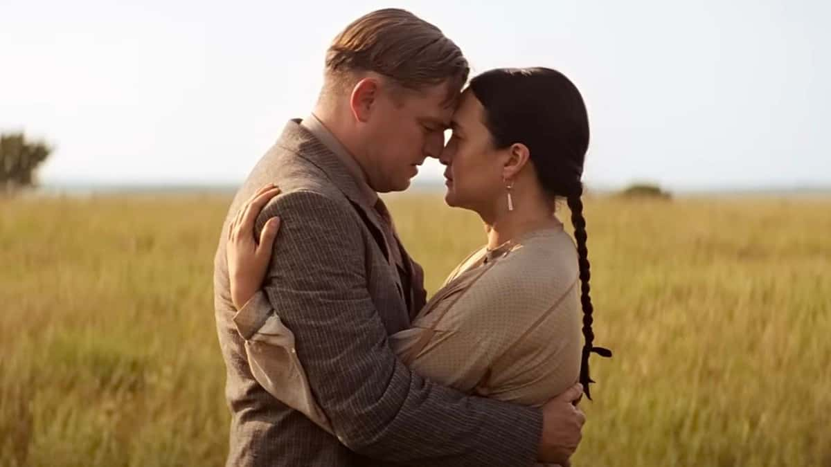 Leonardo DiCaprio and Lily Gladstone in Killers of the Flower Moon