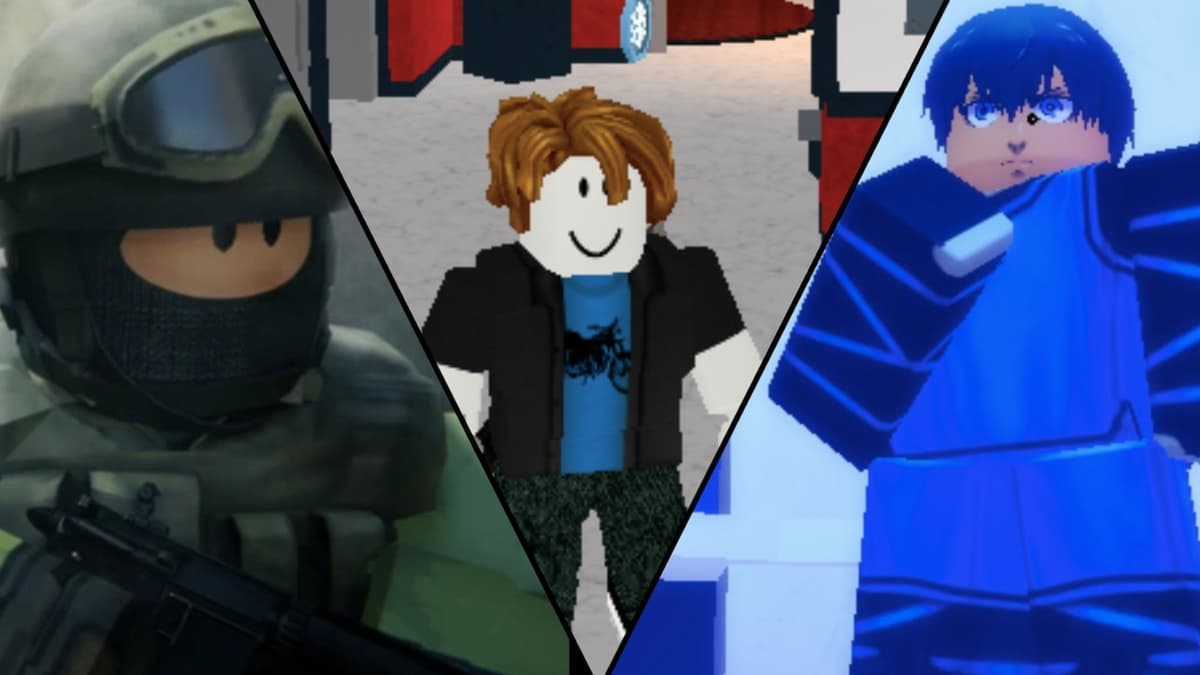 A custom image of Counter Blox, Blue Lock Rivals, and Murder Mystery 2 characters in Roblox.