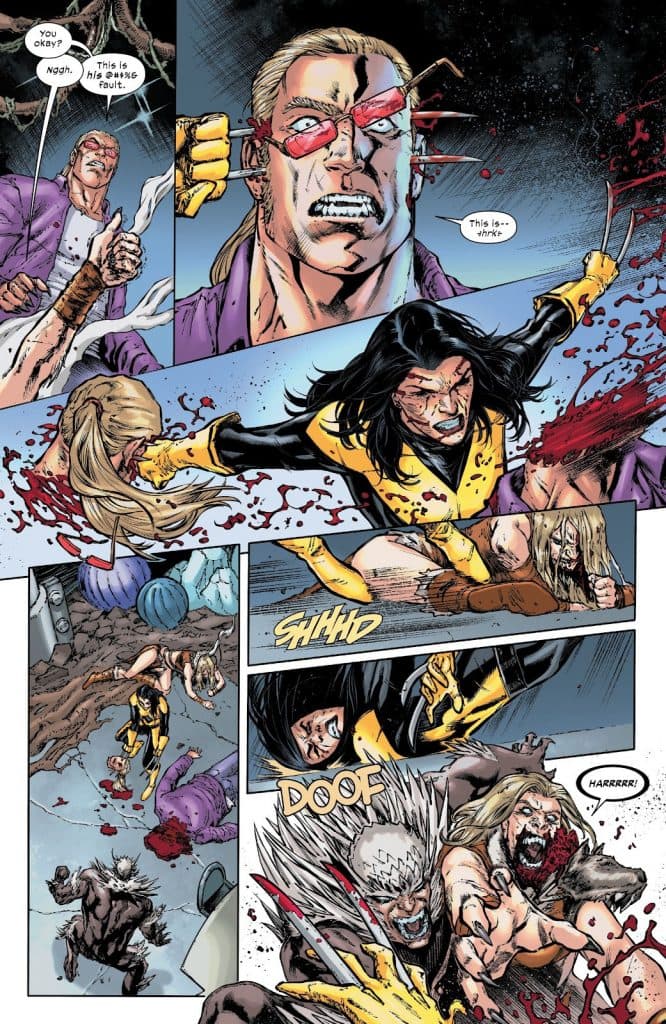 Laura Kinney is seemingly killed by mulltiple Sabretooth variants.