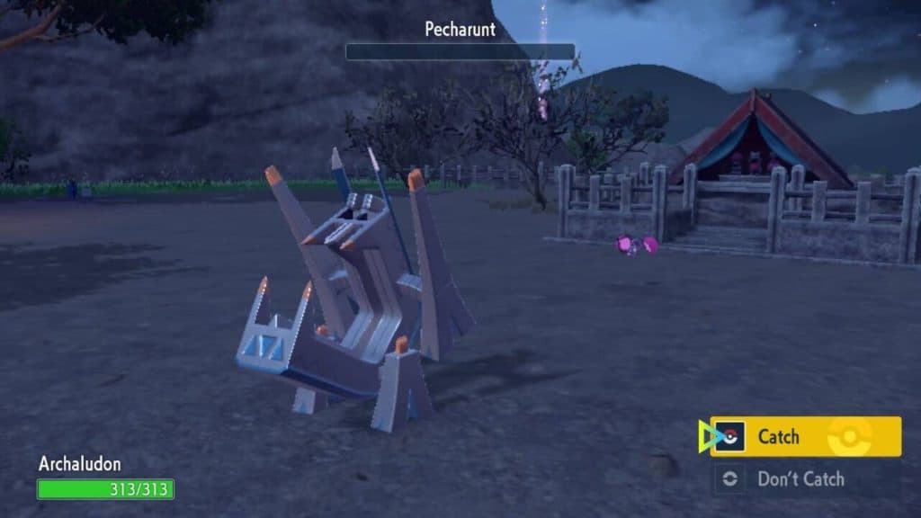 Archaludon faces down Pecharunt in a Pokemon battle