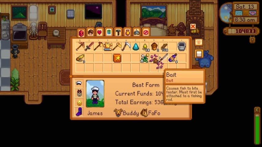 Stardew Valley attaching bait.