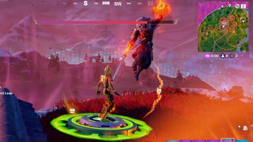 A screenshot featuring the Shogun X boss in the floating island in Fortnite.