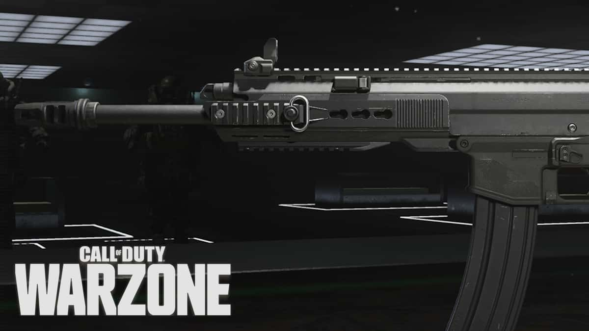 Sidewinder battle rifle with Warzone logo.