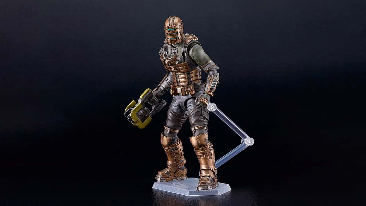 dead space's isaac clarke figma figure on black background and stand