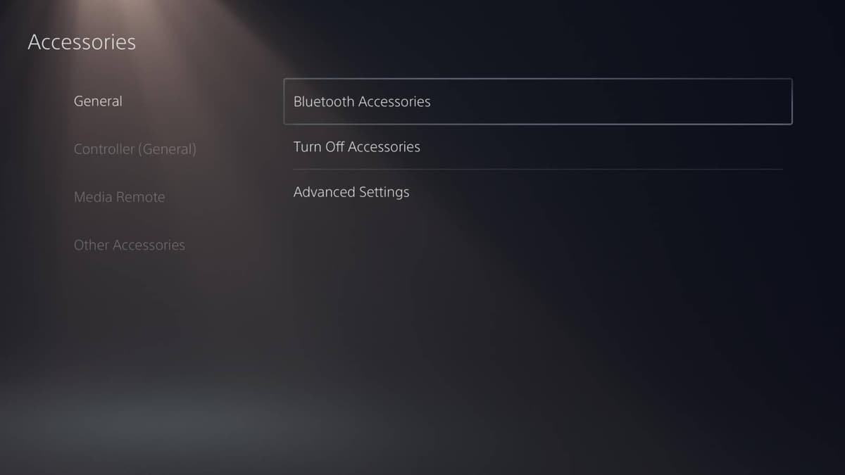 Screenshot of the PS5 console settings.