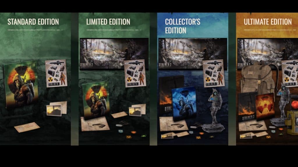 An image of all the physical editions of Stalker 2 available for pre-order.