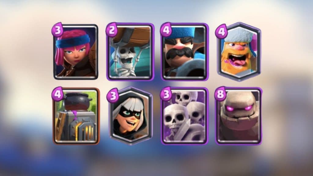 A custom image of the cards in the Pocket Golem deck in Clash Royale.