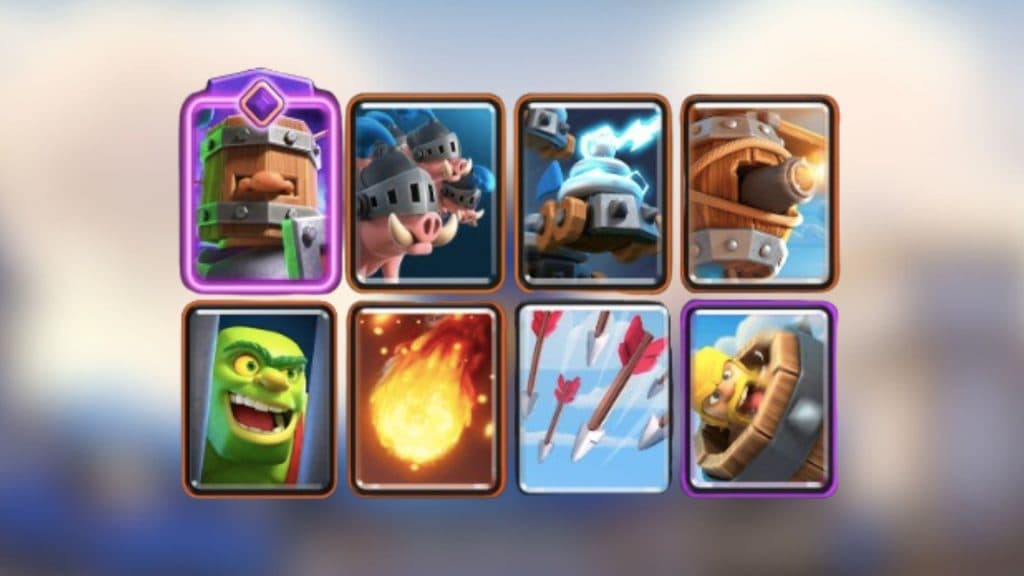 An image of the cards used in the Royal Hogs Royal Recruits deck in Clash Royale.