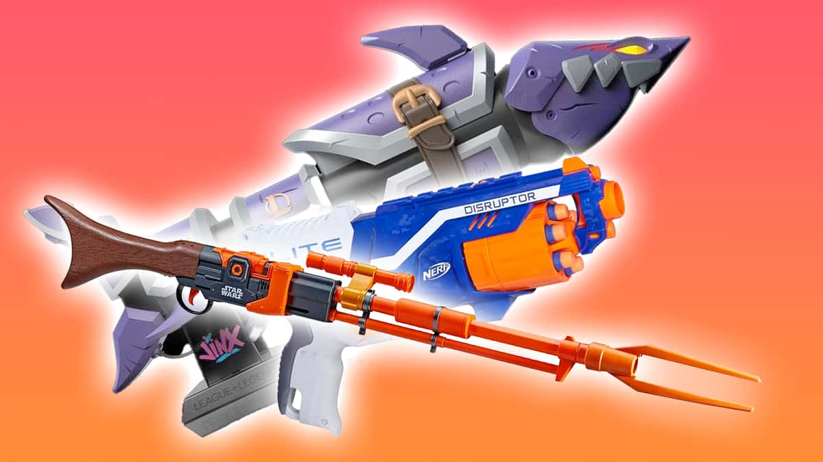 nerf guns on an orange graident background