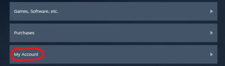 An image of the Steam menu with the 'My Account' option highlighted.