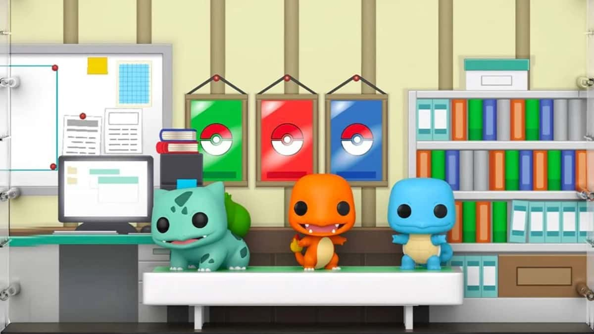 Funko Pop versions of Bulbasaur, Charmander, and Squirtle are all visible