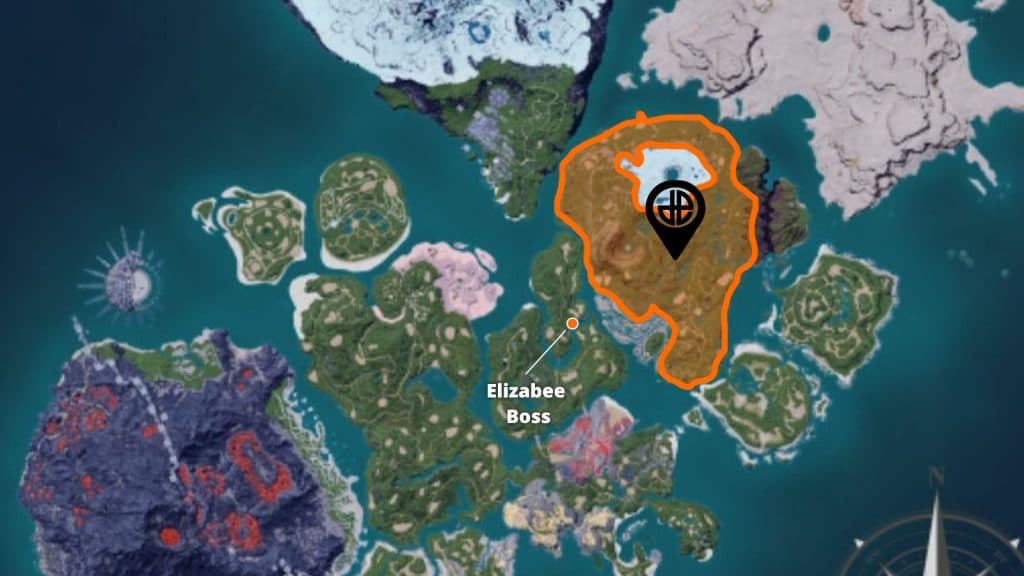 Map of Elizabee's spawn locations in Palworld.