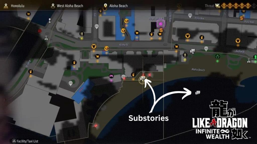 Substories marked on Like a Dragon: Infinite Wealth map