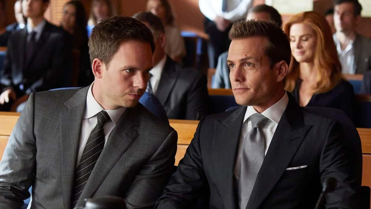 Patrick J. Adams and Gabriel Macht as Harvey and Michael.