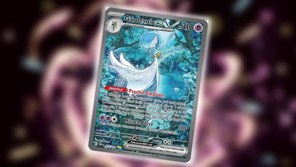 A Pokemon TCG card shows Gardevoir